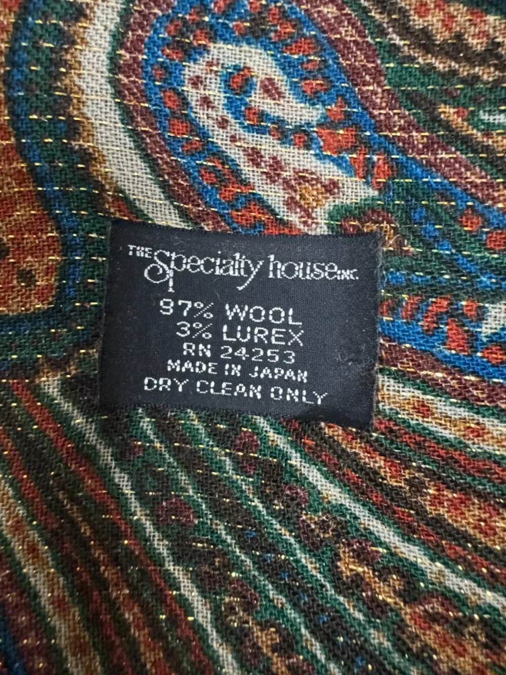 Vintage The Specialty House Wool Lurex Paisley Scarf Shawl Made in Japan 35x35